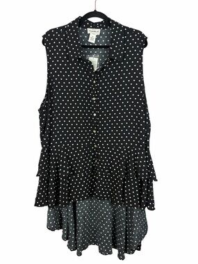 For The Republic Black White Polka Dot Sleeveless Ruffle Hi-Low Blouse 3X NWT